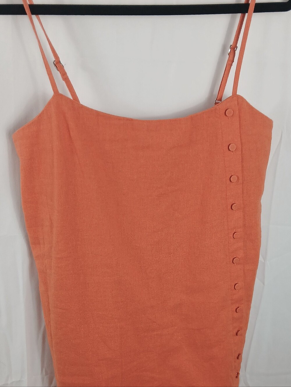 Abercrombie & Fitch Orange Linen Blend Mini Dress Button Detail Spaghetti Strap